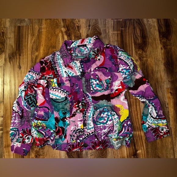 Vintage PHOOL Paint Splatter Button Front Jacket Multicolor Made In India - Picture 5 of 7